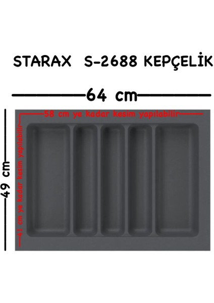 S-2688-G Çekmece Içi Antibakteriyel Kepçelik 70LİK Modül Gri En:64-58 D:49-41CM Arası Kesilir