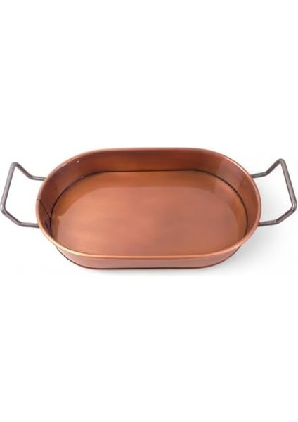 32CM Bakır Kaplama Lüks Galvaniz Metal Boyalı Oval Tepsi Zarafet ve Dayanıklılığı Buluşturuyor