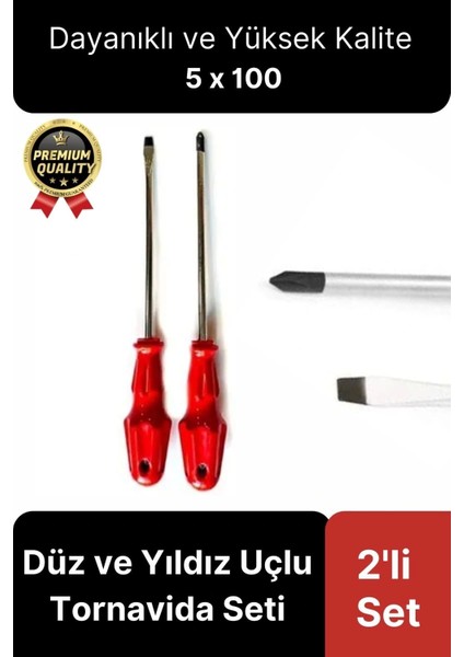 Yüksek Kalite Dayanıklı Pratik Ergonomik Tamir Vidalama Düz ve Yıldız Uçlu 2'li Tornavida Seti 5X100