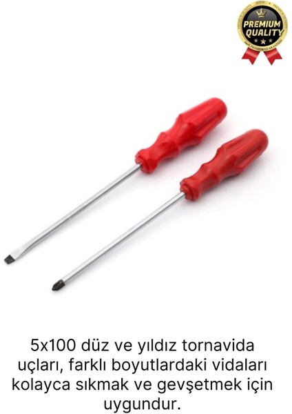 Yüksek Kalite Dayanıklı Pratik Ergonomik Tamir Vidalama Düz ve Yıldız Uçlu 2'li Tornavida Seti 5X100