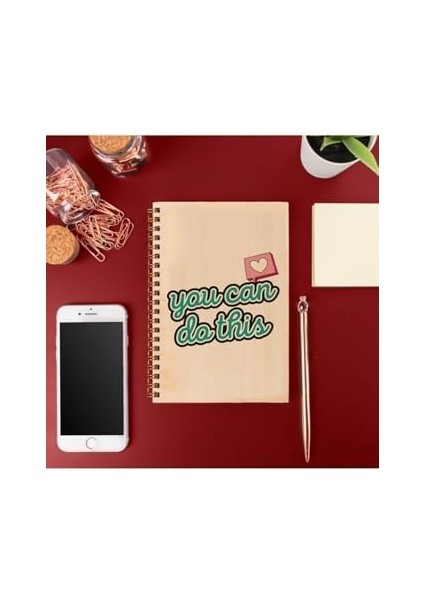 You Can Do This Tasarımlı 8 cm x 12 cm Ölçülerinde Çizgisiz 48 Yaprak Ahşap Kapaklı Defter