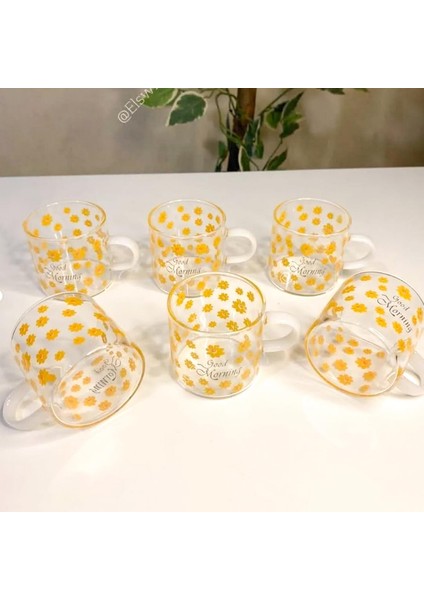 6 Adet 120 ml Cam Papatya Desenli Fincan Espresso Kahve Fincanı Isıya Dayanıklı Çay Seti Çay Fincanı