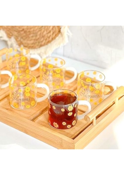 6 Adet 120 ml Cam Papatya Desenli Fincan Espresso Kahve Fincanı Isıya Dayanıklı Çay Seti Çay Fincanı modelleri