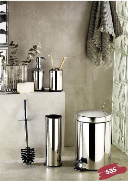 4 Lü Set Pedallı Çöp Kovası Wc Klozet Fırça Sabunluk Diş Fırçalık Seti