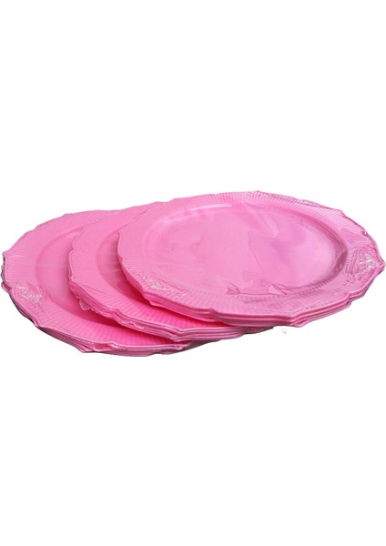 Davet Parti Sunum Doğum Günü Pembe Renkli Sert Plastik Mika Tabak - 22 cm . -6 Adetlik 3 Paket