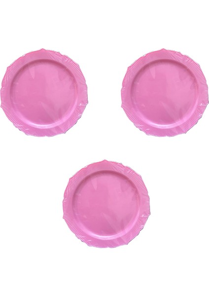 Davet Parti Sunum Doğum Günü Pembe Renkli Sert Plastik Mika Tabak - 22 cm . -6 Adetlik 3 Paket