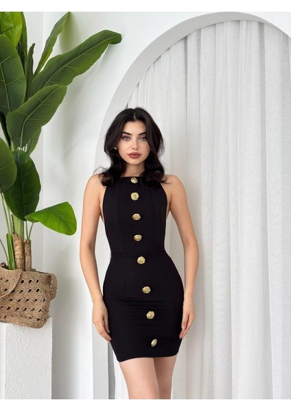 Katalina Gül Düğmeli Elbise