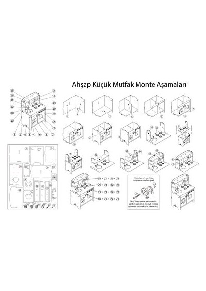 Montessori Ahşap Küçük Çocuk Oyun Mutfağı - Kırmızı - T1003