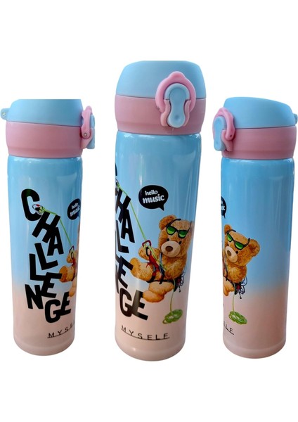 Ayıcık Tasarımlı 500 ml Paslanmaz Çelik Termos - Çocuk ve Gençlere Özel, Sıcak ve Soğuk Içecekler Için, Taşınabilir ve Sızdırmaz, Renkli ve Eğlenceli Hediye Alternatifi (Challenge)