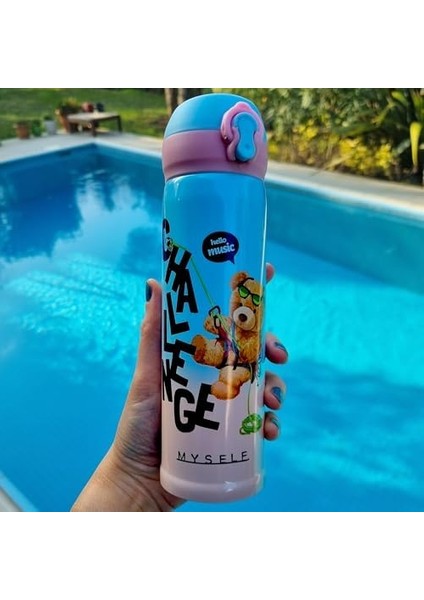 Ayıcık Tasarımlı 500 ml Paslanmaz Çelik Termos - Çocuk ve Gençlere Özel, Sıcak ve Soğuk Içecekler Için, Taşınabilir ve Sızdırmaz, Renkli ve Eğlenceli Hediye Alternatifi (Challenge)