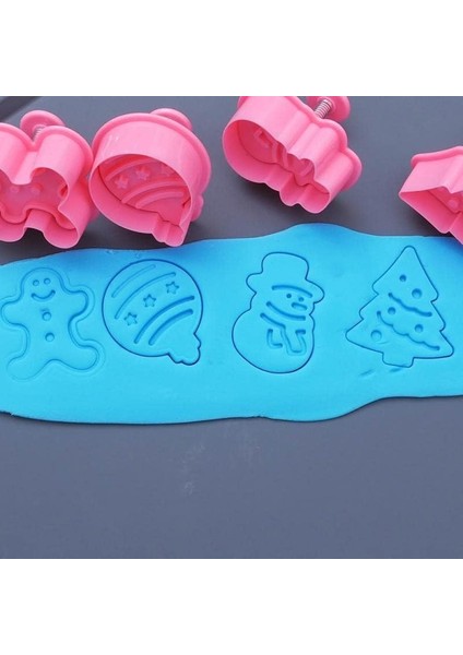Şekilli Adam Çam Ağacı Basmalı Kurabiye Kalıbı Gingerbread Man Desenli Şeker Hamuru Kesici Aparat (Konsept 1, Krem-Turuncu)