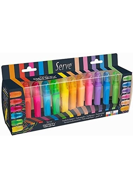 Berry Fosforlu Kalem, 12 Renkli Set