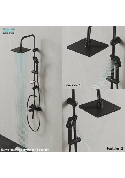 🚿Neptune Mat Siyah 2 Fonksiyonlu Robot Duş Seti Yağmurlama