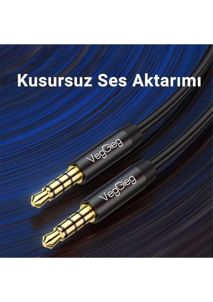 3.5mm Jack Trrs Hi-Fi Örgülü Aux Mikrofon ve Ses Kablosu 1 Metre