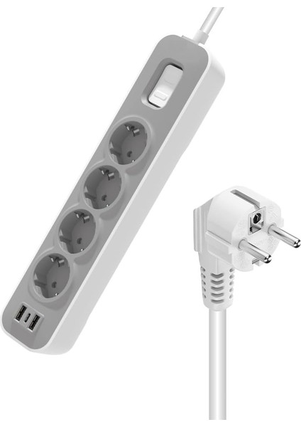 Akım Korumalı, 4 In Socket Grup Priz, 2 USB 1 Type-C Anahtarlı, 1.5 Metre Kablolu, 4000W, 16 Amper, Çocuk Korumalı, Ups Uyumlu, Elektronik Ürünlerde Tam Koruma, Topraklı (4-In)