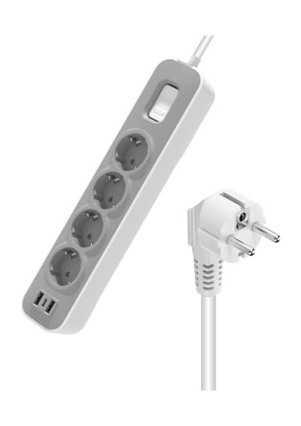 Akım Korumalı, 4 In Socket Grup Priz, 2 USB 1 Type-C Anahtarlı, 1.5 Metre Kablolu, 4000W, 16 Amper, Çocuk Korumalı, Ups Uyumlu, Elektronik Ürünlerde Tam Koruma, Topraklı (4-In)