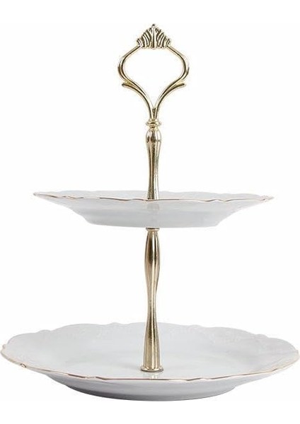 Queen Altın Yaldız 2 Katlı Kurabiye Tabağı 21CM