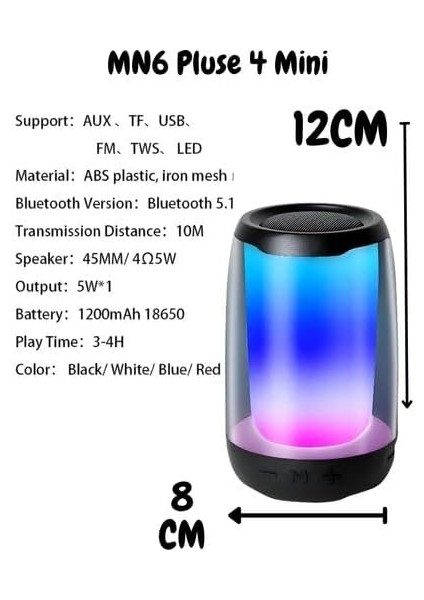 Pluse 4 Mini Taşınabilir Bluetooth Hoparlör. Işıklı Bluetooth Hoparlör. Kablosuz Bluetooth Hoparlör.temperli Camdan Üretilmiş Bluetooth Hoparlör