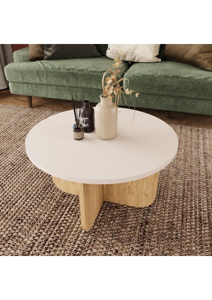 Beca O0040 Orta Sehpa 56 cm Kumtaşı Üst-Meşe Ayak