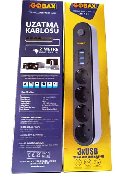 Termal Akım Korumalı Grup Priz ve 3 Lü USB Şarj Aleti