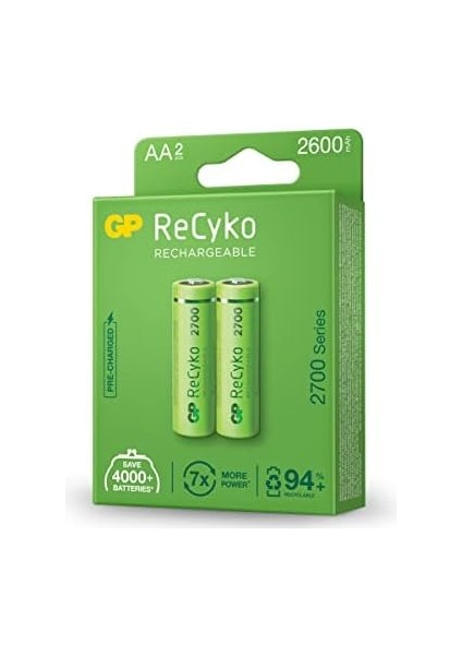 Batteries Recyko+ 2700 Aa Kalem Ni-Mh Şarjlı Pil, 1.2 Volt, 2'li Kart