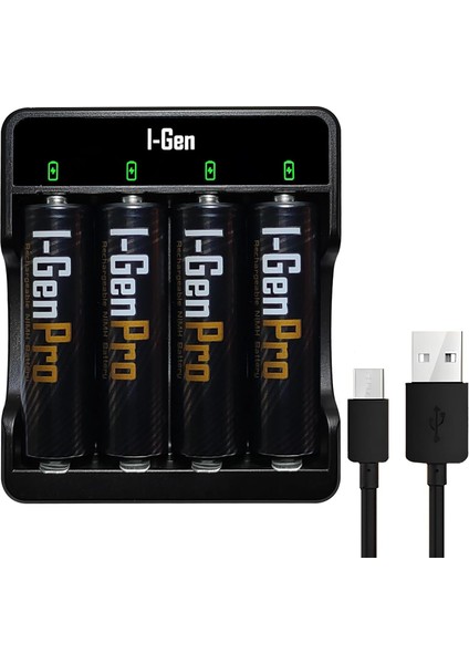 G429 4'lü Pil Şarj Aleti + 4 Adet Aa Pro 2950 Mah Şarjlı Kalem Pilli Set