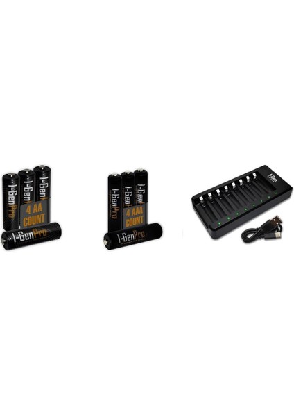 G821 8'li Pil Şarj Aleti + 4 Adet Aa Pro 2950 Mah + 4 Adet Aaa Pro 1100 Mah Şarjlı Kalem Pilli Set 1.2V Ni-Mh
