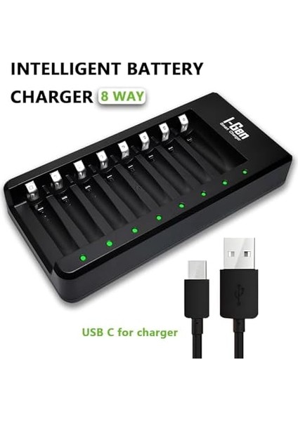 G821 8'li Pil Şarj Aleti + 4 Adet Aa Pro 2950 Mah + 4 Adet Aaa Pro 1100 Mah Şarjlı Kalem Pilli Set 1.2V Ni-Mh