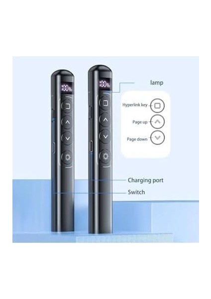 Dijital Ekranlı Şarjlı Lazer Sunum Kumandası Şarj Göstergeli Lazer Powerpoint Laser Pointer Slayt Atlatıcı