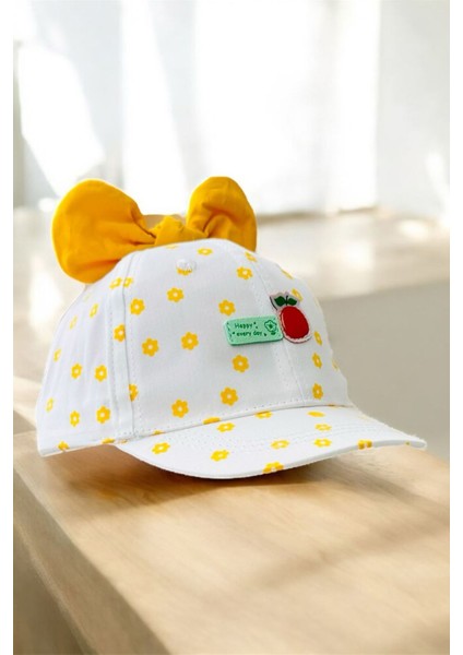 (1-3 Yaş) Fiyonk Detaylı Kız Çocuk kep şapka - Kırmızı