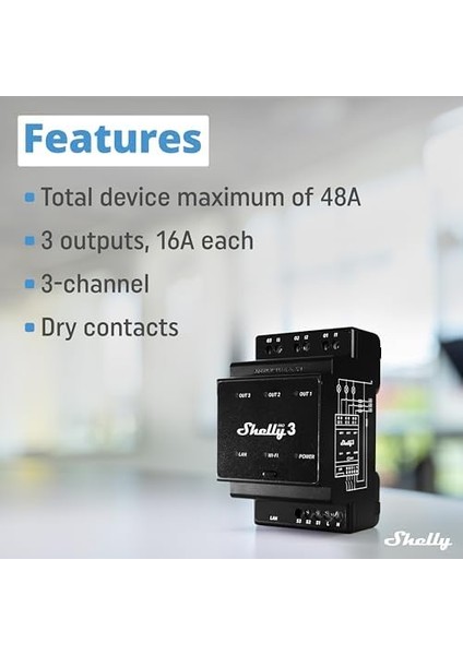 Pro 3 | Wi-Fi, Lan ve Bluetooth 3 Kanallı Akıllı Röle | Ev ve Bina Otomasyonu | Alexa ve Google Home ile Uyumlu | Ios Android Uygulaması | Işık Otomasyonu | Motorlu Valf Için Uzaktan Kumanda