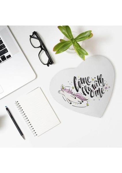 Kız Arkadaşa Hediyelik Unicorn Baskılı Mottolu Kalp Mouse Pad - Mousepad - Fare Altlığı