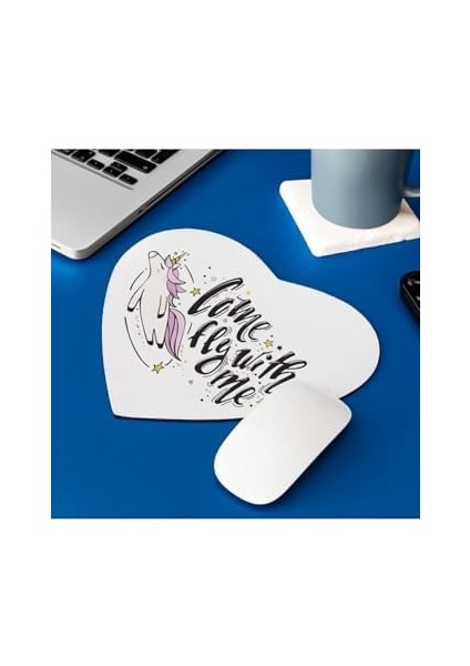 Kız Arkadaşa Hediyelik Unicorn Baskılı Mottolu Kalp Mouse Pad - Mousepad - Fare Altlığı