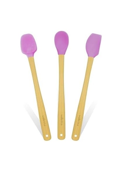 Indigo 3'lü Pembe Bambu Silikon Spatula Seti Uzun 26 cm VLT1508