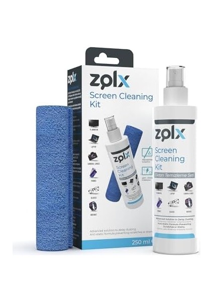 Ekran Temizleme Seti 250ML + Temizleme Bezi Lcd, Led, Ekran, Laptop, Tablet, Bilgisayar, Televizyon, Cep Telefonu, Gözlük, Kamera, Koruyucu ve Parlatıcı Doğal Temizleme