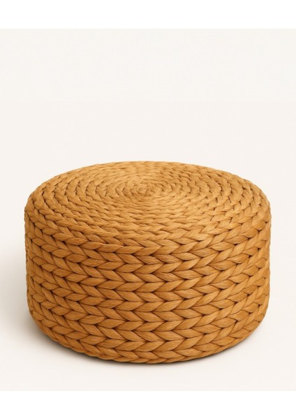 Doğal Hasır Örgü Puf Minder, El Yapımı Dekoratif Tamamlayıcı, Bohem, Iskandinav Stil, 40 x 20 cm