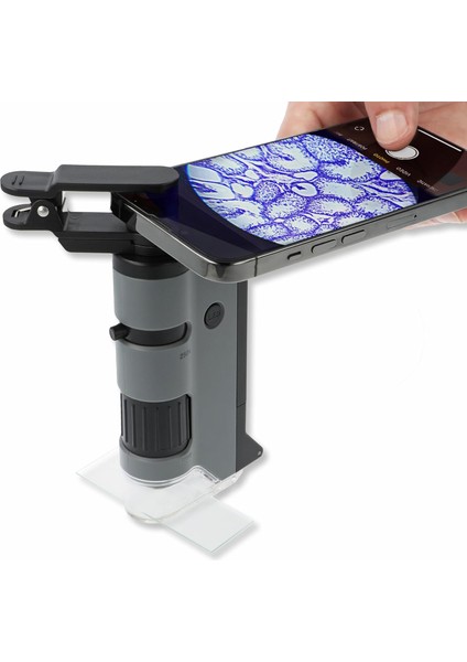 Mp-250 Microflip 100-250x Led Işıklı Cep Mikroskobu Akıllı Telefon Digiscoping Adaptör Klipsli, Gri
