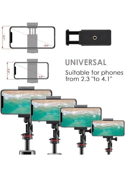 Akıllı Telefon Tutucu, Tripod Montaj Adaptörü, Klipsli Konnektör Başlığı, Selfie Çubuğu ve Seyahat Mini Tripod Başlığı