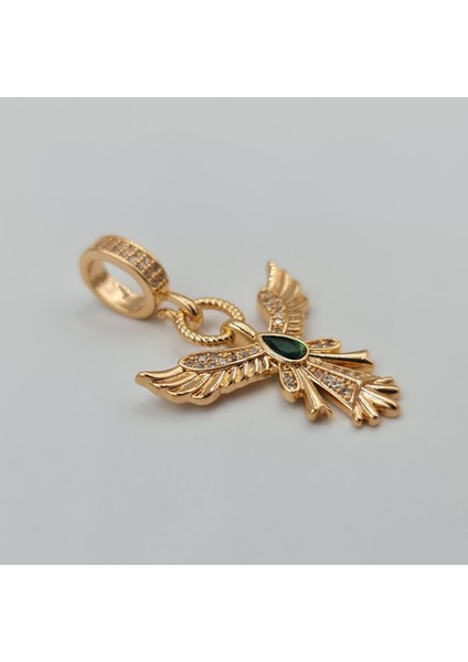 Anka Kuşu Figürlü Kolye Ucu – Rose Gold Xuping, Zirkon Taşlı, Yeşil Damla Taş Detaylı, 6 mm Halka (3,9 x 2,5 Cm) fiyatları