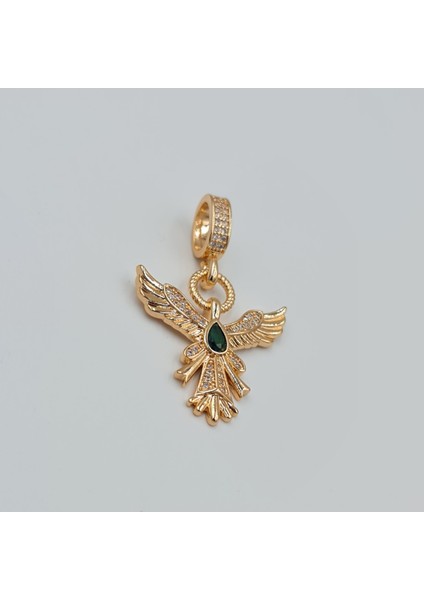 Anka Kuşu Figürlü Kolye Ucu – Rose Gold Xuping, Zirkon Taşlı, Yeşil Damla Taş Detaylı, 6 mm Halka (3,9 x 2,5 Cm) fırsatları