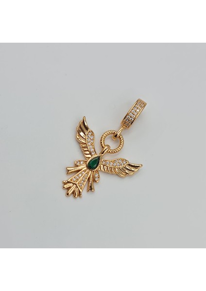 Anka Kuşu Figürlü Kolye Ucu – Rose Gold Xuping, Zirkon Taşlı, Yeşil Damla Taş Detaylı, 6 mm Halka (3,9 x 2,5 Cm) indirimleri