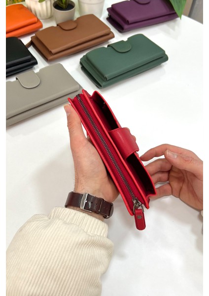 Unisex Kırmızı Zurich Hakiki Deri Telefon Bölmeli Cüzdan modelleri