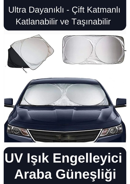 Ultra Dayanıklı Katlanabilir ve Taşınabilir Uv Işık Engelleyici Çift Katmanlı Ön Cam Araba Güneşliği