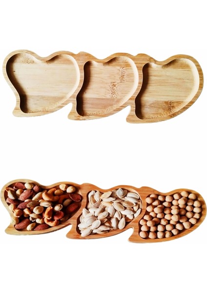 High-Tech Bambu Kalpli Sunum Tabağı, Çerez Sunum Tabağı, Kahve Yanı Ikram Tabağı,3 Bölmeli Sunum Tabağı,