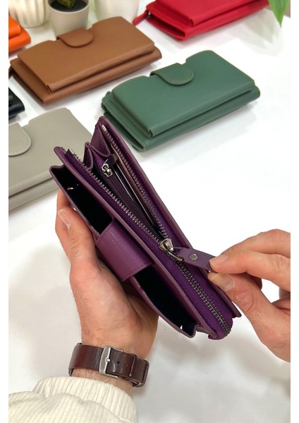 Unisex Mürdüm Zurich Hakiki Deri Telefon Bölmeli Cüzdan fırsatları