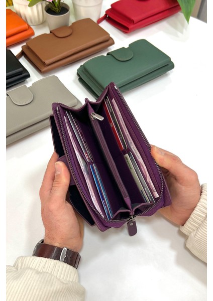 Unisex Mürdüm Zurich Hakiki Deri Telefon Bölmeli Cüzdan indirimleri