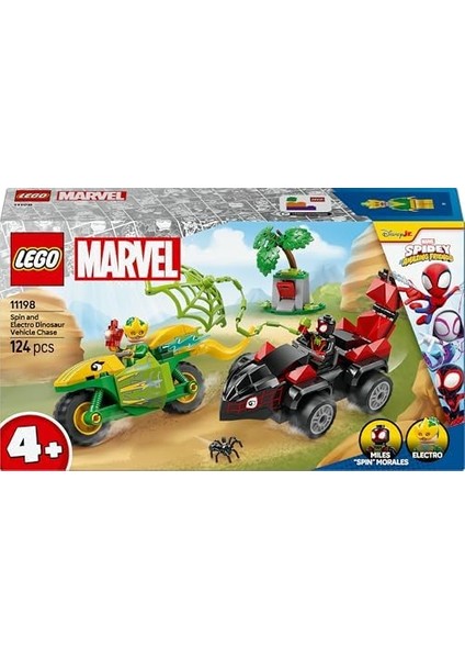 Marvel Spidey ve Inanılmaz Arkadaşları Spin ve Electro Dinozor Aracı Takibi 11198-4 Yaş ve Üzeri Erkek ve Kız Çocuklar Için Yaratıcı Oyuncak Yapım Seti (124 Parça)