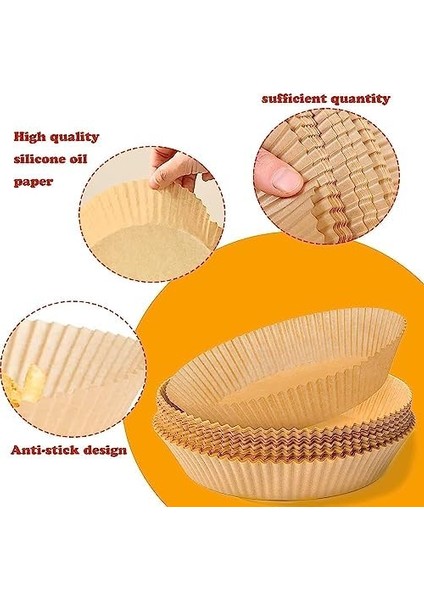 Airfryer Pişirme Kağıdı, 50 Adet, Yuvarlak, Fırın Tepsisi, Yanmaz, Yapışmaz, Gıda Parşömeni, Sıcak Hava Fritözü Aksesuarı,