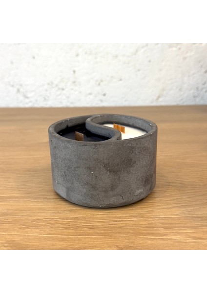 Yin Yang / Siyah Beyaz Ahşap Fitilli Beton Mum