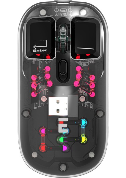 SM-BT89 Opal Şarj Edilebilir Sessiz Siyah Transparan Rgb 2in1 2bt ve 2.4ghz Kablosuz Mouse